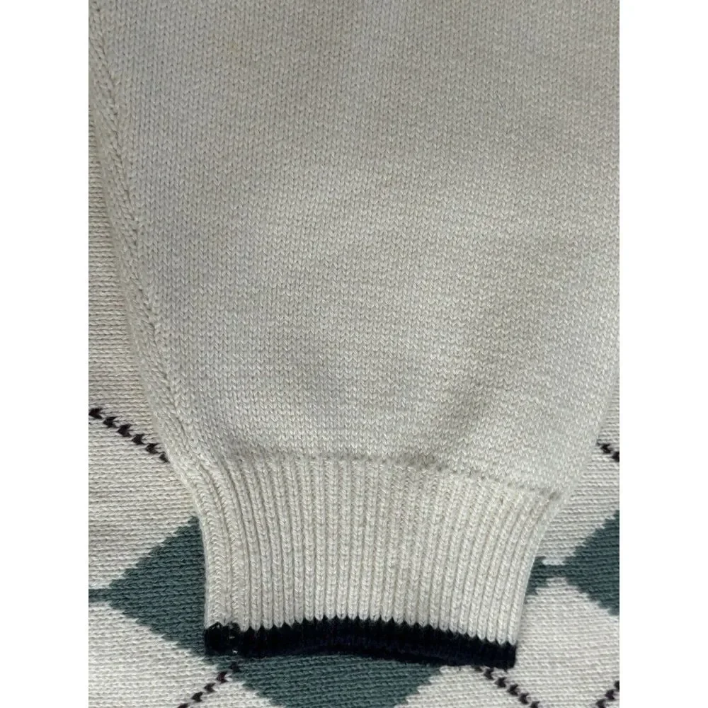 John Ashford Golf Men's Large Cream‎ Green Blue Argyle Long Sleeve Knit Sweater
